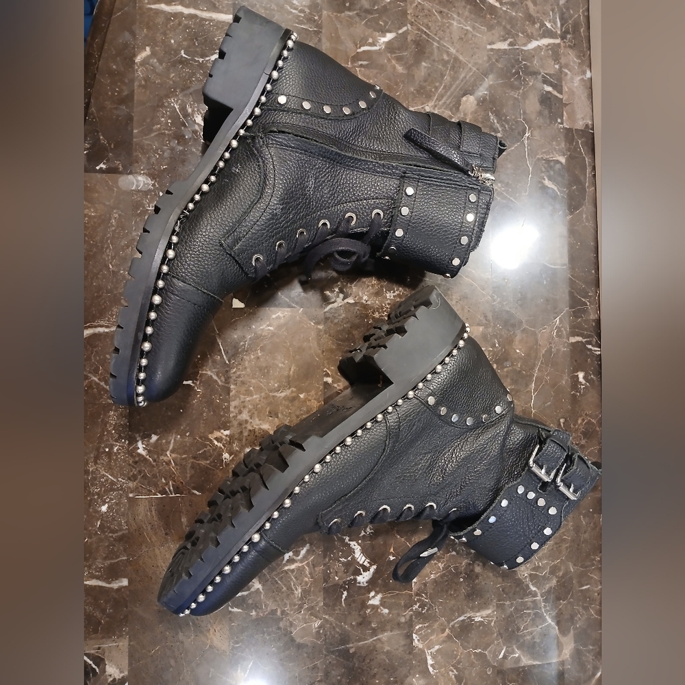 Sam Edelman Black Combat Boots with Silver Studs - Picture 10 of 11